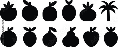 Fruit icons set vector silhouette of tropical orchard produce