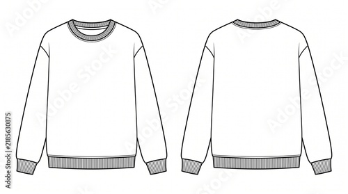 Basic crewneck sweatshirt front and back technical apparel template in clean vector style.