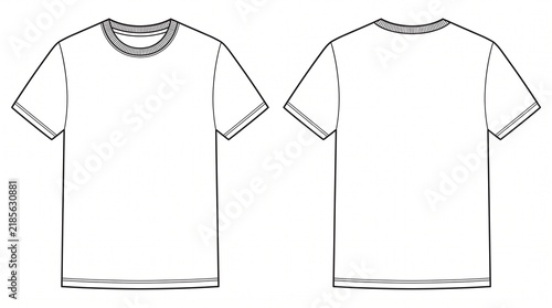 Basic T-shirt front and back technical apparel template in minimalist vector style.