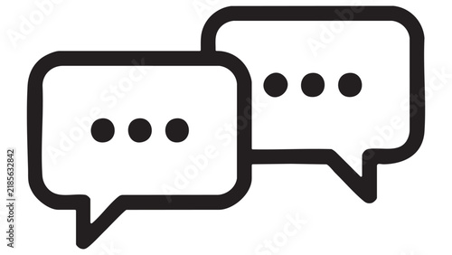 Two speech bubbles with ellipsis points are depicted in a simple black line style