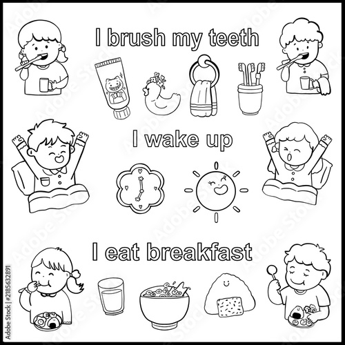 Printable morning routine chart for toddlers coloring books, back to school and element routine, draw and calligraphy