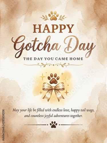 Happy Gotcha Day Greeting Card With Paw Print Design