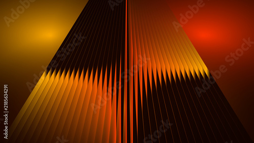 Abstract Golden Orange Light Rays and Geometric Lines in Dramatic Perspective, Dark Symmetrical Background