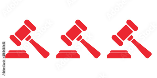 Fotografie Red Judge Gavel Icons Featuring Auction Bidding, Justice, Courtroom, Legal Autho