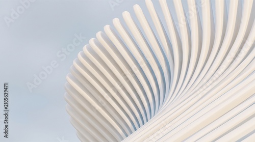Abstract architectural structure with white curved lines and geometric patterns.