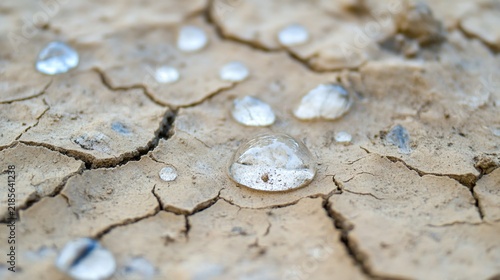 darkening. Close-up of raindrops on cracked earth, soil absorbing moisture. ESG reports, sustainability campaigns, designed for environmental awareness campaigns, used by brand managers.