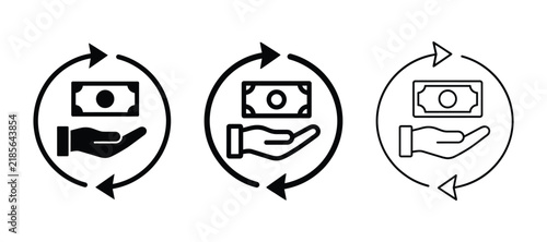 Bild auf Leinwand Cashback money refund icon vector set, return finance symbols
