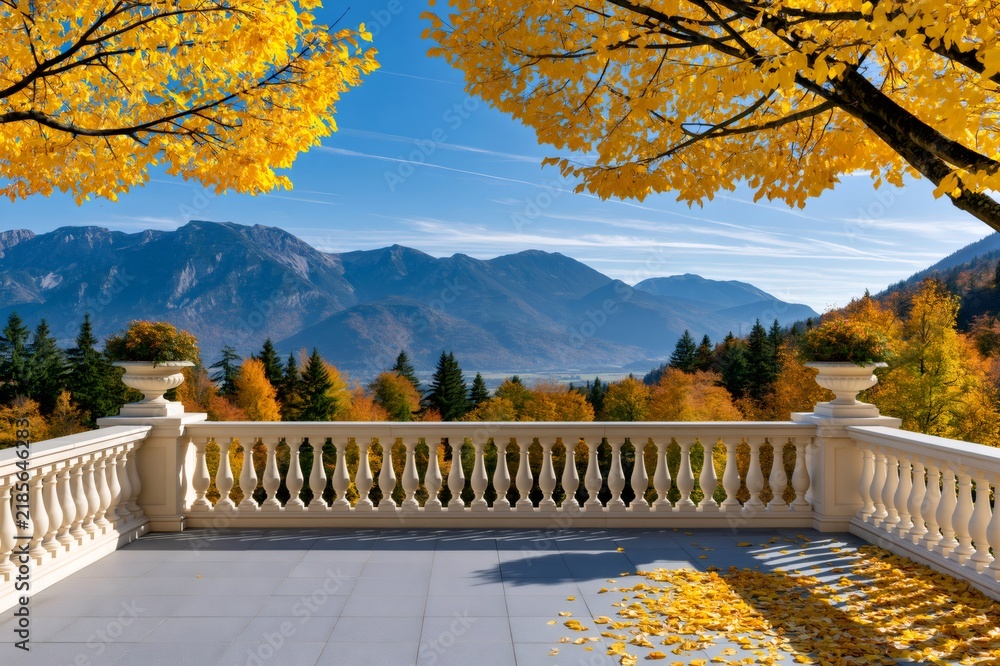 Obraz premium Autumn mountain landscape view from a classic balcony terrace