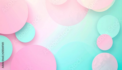 Soft Pastel Paper Circles Arranged on Abstract Pink and Turquoise Background