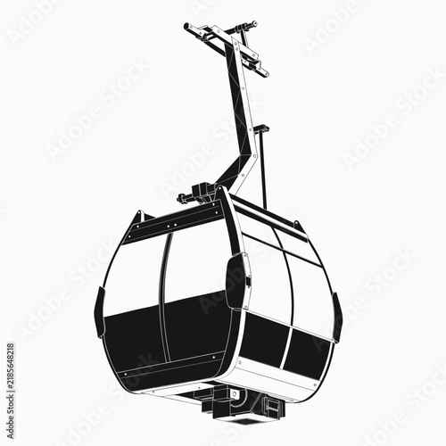 Minimalist cable car vector illustration, black and white ski lift gondola icon, modern mountain transport cabin graphic