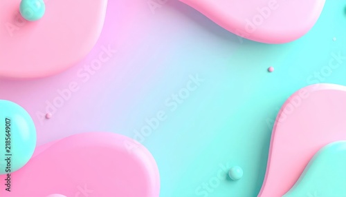 Soft Pastel Pink and Turquoise Abstract Shapes Floating on Smooth Gradient Background