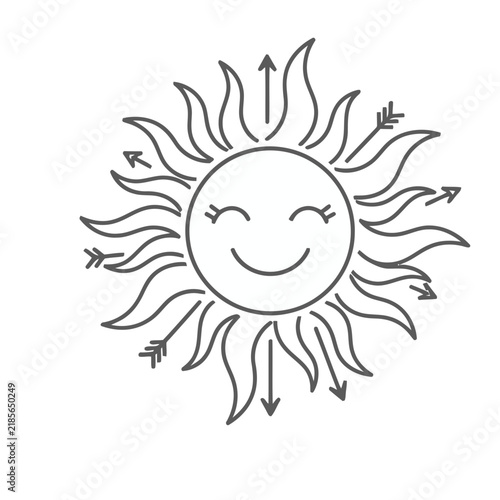 Smiling Sun with Arrows Line Art