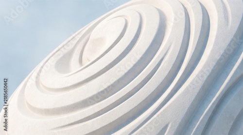 Abstract white architectural dome with concentric circular grooves and modern design
