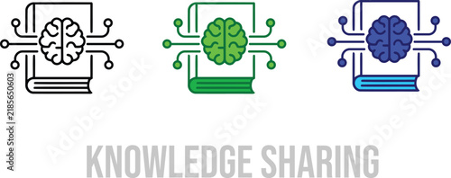 Knowledge Sharing Icon | Open Book With Glowing Brain Symbol