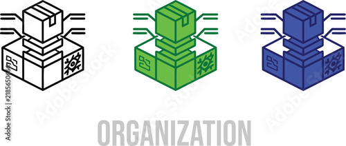 Business Organization Icon | Structured Box Stacking Line Graphic