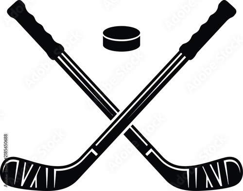 Photography Ice hockey sticks and puck vector icon, crossed hockey equipment silhouette, min