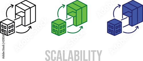 Business Scalability Icon | Expanding Cube Dimension Line Art