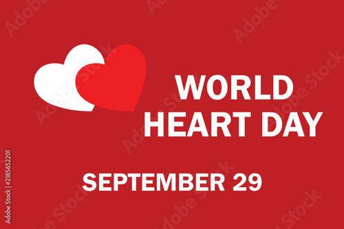 World heart day greeting card with dual hearts on deep red background for health awareness events
