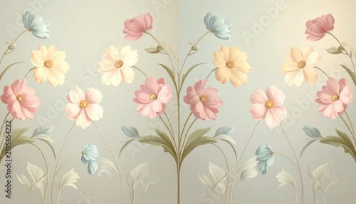 Soft Pastel Wildflower Pattern Arranged on Pale Botanical Background