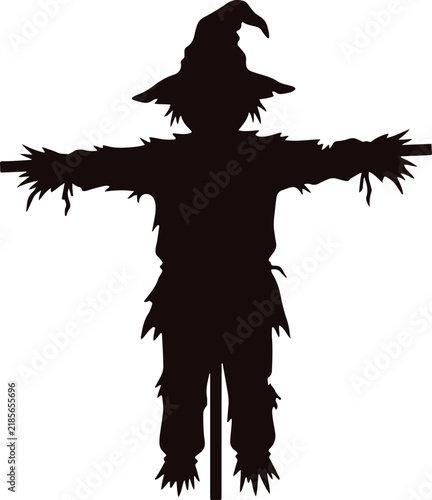 Принти на полотні Silhouette illustration of a traditional farm scarecrow standing in a field with