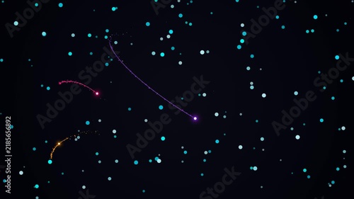 Abstract digital background featuring vibrant glowing light particles and dynamic curved energy trails against a dark space-inspired backdrop