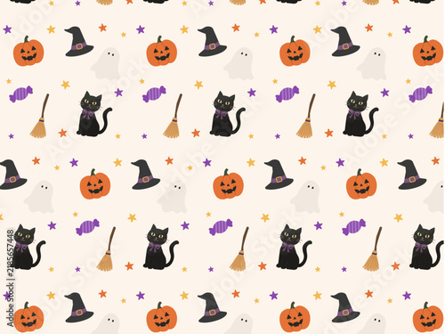 Obraz w ramie かわいいハロウィンシームレスパターン背景
