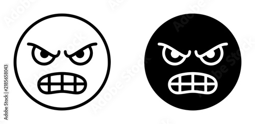 Bild auf Leinwand Angry Emoji Icons, Furious Face Symbols, Negative Emotion Graphics, Black and Wh