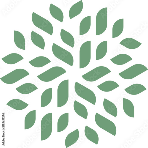 Flat Green Leaf Swirl Radial Composition Isolated