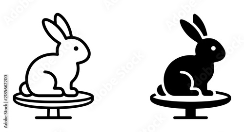 Rabbit Icon Set, Animal Symbol, Cute Bunny Illustration, Black and White Vector Graphics for Design