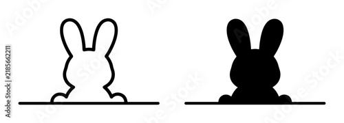 Cute Bunny Icons, Peeking Rabbit Silhouette, Easter Holiday Vector Graphics, Black and White Animal Art