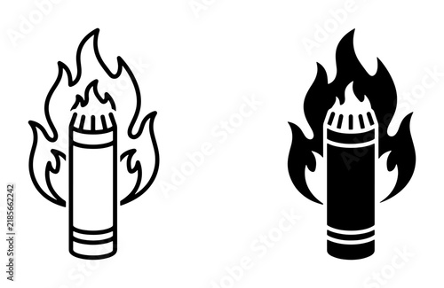 Flaming Gas Canister Icons, Fire Hazard Warning Symbols, Flammable Liquid Danger Sign, Safety Alert Vector Graphics