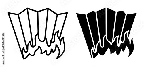 Flaming Fan Icons, Hot Summer Heatwave Symbol, Japanese Uchiwa Fire Emblem, Vector Illustration