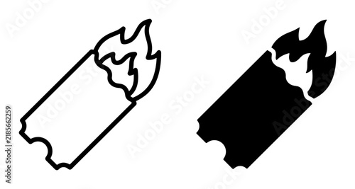 Burning Ticket Icon Set, Fire Event Pass Vector Graphics, Hot Admission Stub Symbol, Flame Entry Coupon Illustration