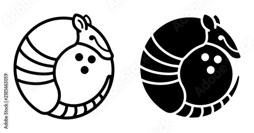Armadillo Bowling Ball Icon Set, Cute Animal Logo Graphics, Simple Vector Art for Sports and Games