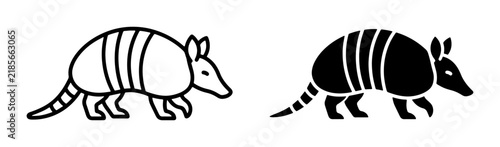 Armadillo Icon Set, Simple Line Art and Silhouette Vector Graphics for Wildlife and Nature Designs