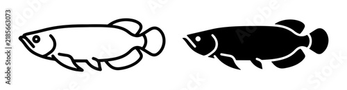 Arowana Fish Icons, Aquatic Animal Vector Graphics, Freshwater Species Silhouette, Underwater Life Symbol, Simple Line Art and Solid Fill Designs