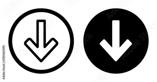 Simple Down Arrow Icons, Circular Navigation Buttons, Vector Download Symbols, Minimalist Directional Cues
