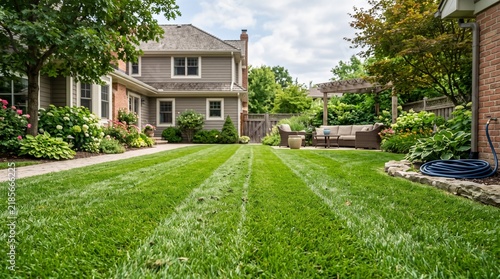 Freshly Mowed Residential Lawn With Soft Green Blades And Natural Texture Under Gentle Daylight Clean Negative