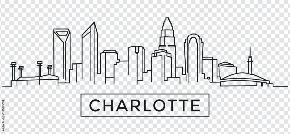 Obraz premium Charlotte north carolina city skyline linear vector illustration