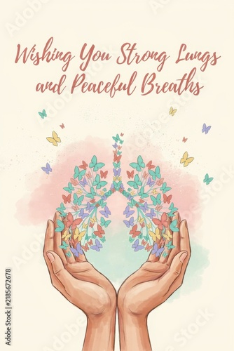 Hands holding colorful butterflies shaped like lungs