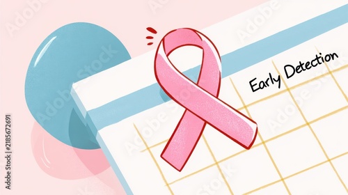 Early detection calendar with pink ribbon symbol for awareness initiatives