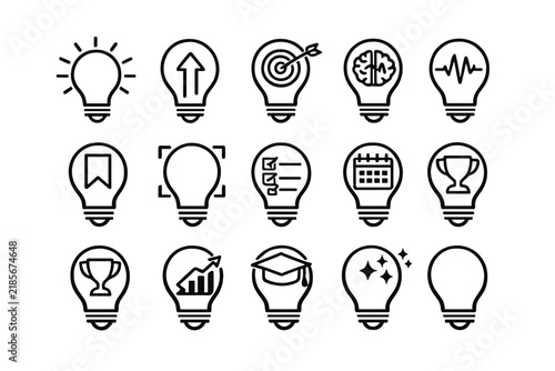 Study Icons Collection. Study inspiration concept. Line outline icon set of Study inspiration concept: glowing
