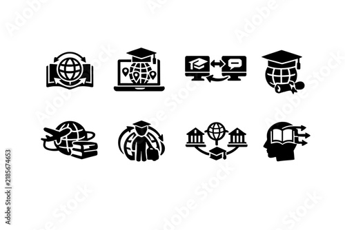 Cross-Border Education Icons. Cross border education. Filled icon set of Cross border education: borderless