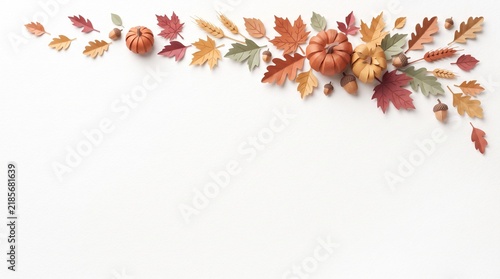Watercolor Thanksgiving border background with autumn leaves and pumpkins for festive holiday design