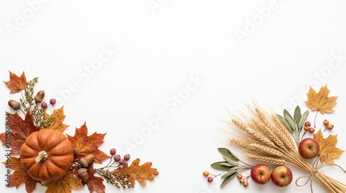 Watercolor Thanksgiving border background with autumn leaves and pumpkins for festive holiday design