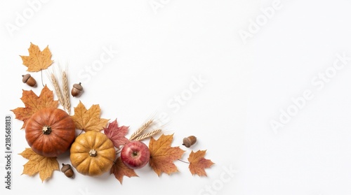 Watercolor Thanksgiving border background with autumn leaves and pumpkins for festive holiday design