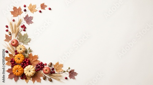 Watercolor Thanksgiving border background with autumn leaves and pumpkins for festive holiday design