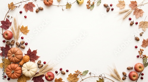 Watercolor Thanksgiving border background with autumn leaves and pumpkins for festive holiday design