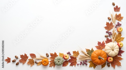 Watercolor Thanksgiving border background with autumn leaves and pumpkins for festive holiday design