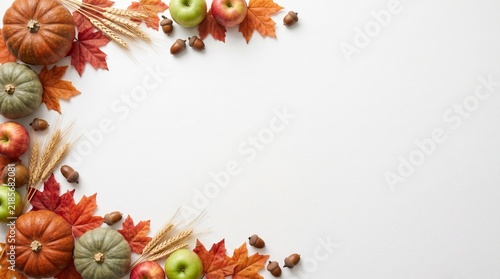 Watercolor Thanksgiving border background with autumn leaves and pumpkins for festive holiday design
